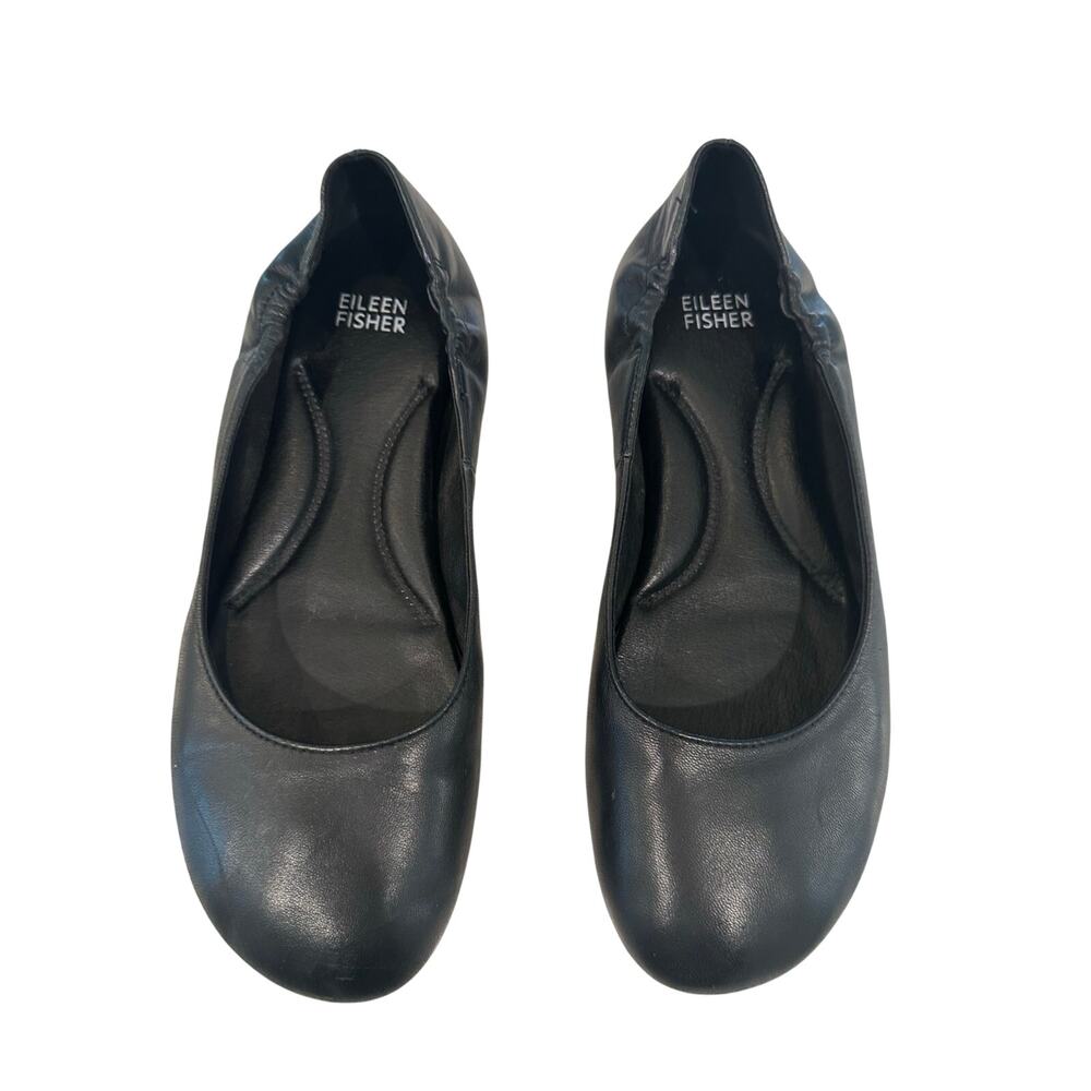 Eileen Fisher Ballet Flats Womens 7.5 Black Leather Slip On Comfort Shoes